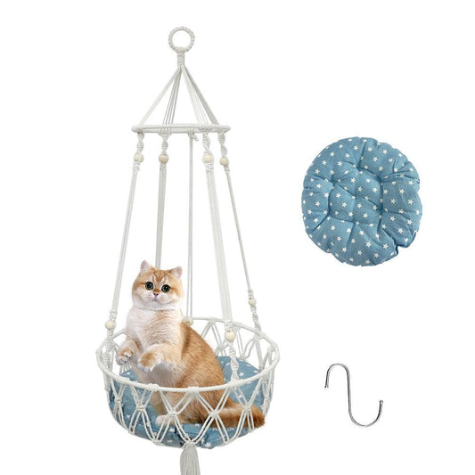 Macrame Cat Hammock - Handwoven Boho Cat Swing For Indoor/OutdoorCat HammockBravo Pets