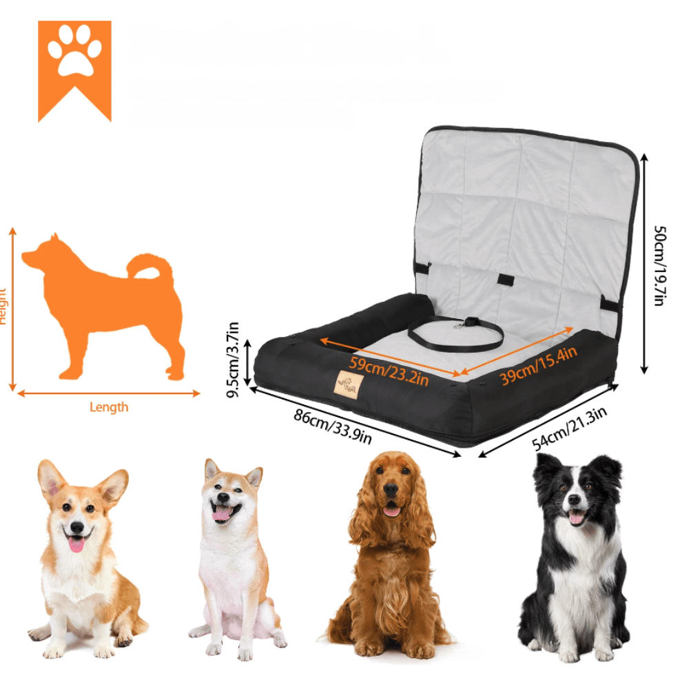 Car Seat Bed Waterproof Pet Cushion Mat with Removable Cover and Safety BeltPet Car CarrierBravo Pets