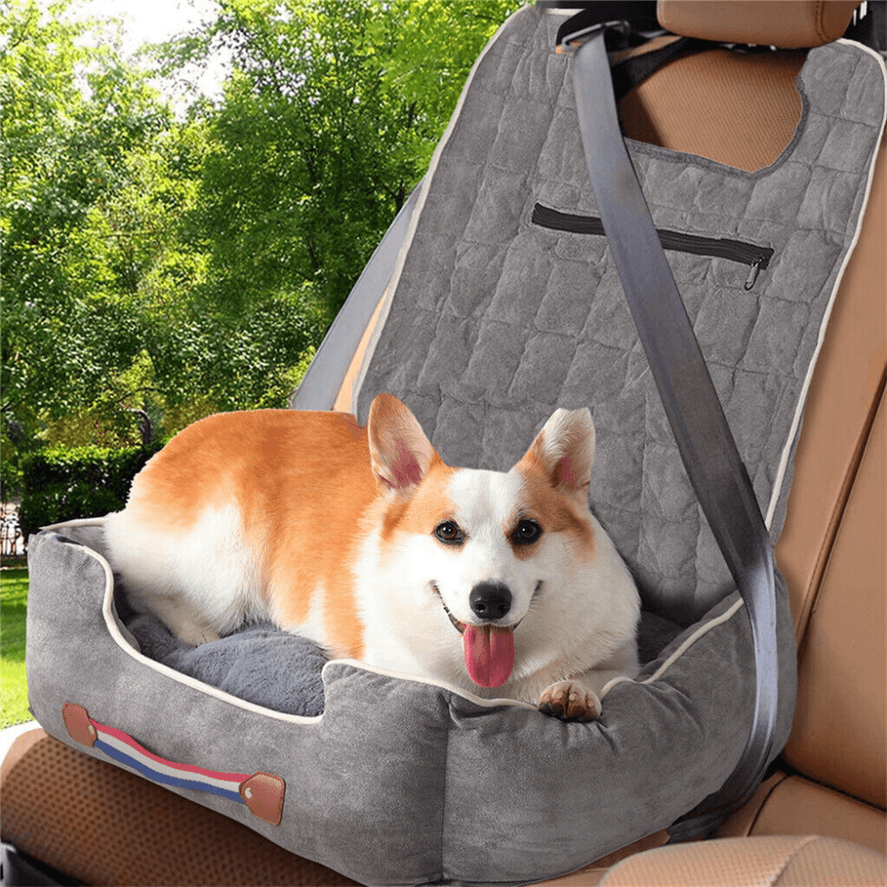 Anti - Slip Pet Booster Seat with Storage Pockets and Safety LeashPet Car CarrierBravo Pets