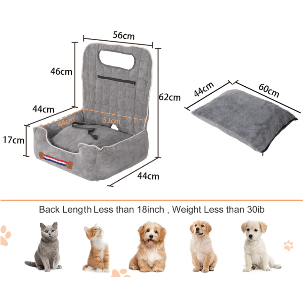 Anti - Slip Pet Booster Seat with Storage Pockets and Safety LeashPet Car CarrierBravo Pets