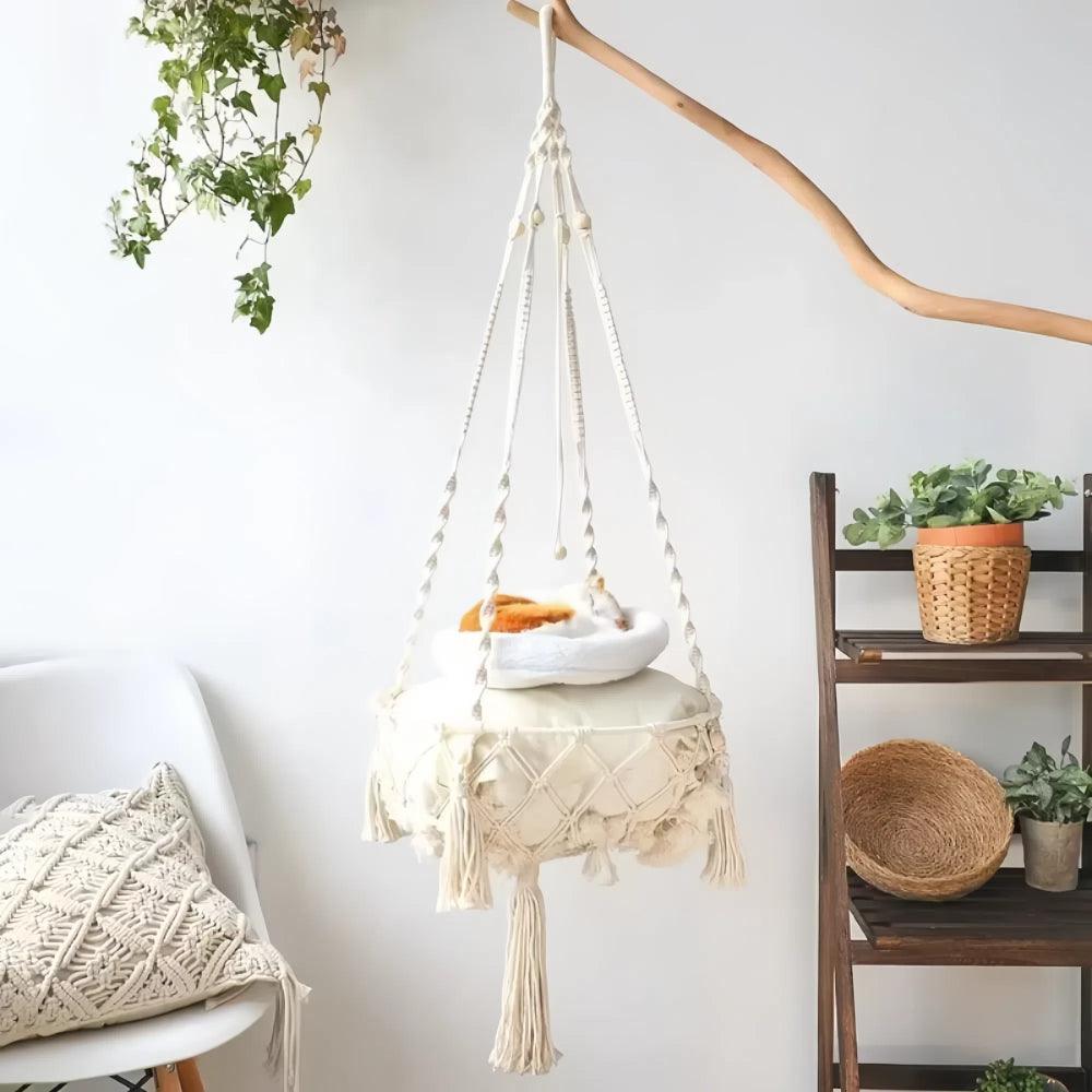Hand Woven Cotton Cat Hammock Luxurious Hanging Basket for Indoor CatsCat HammockBravo Pets