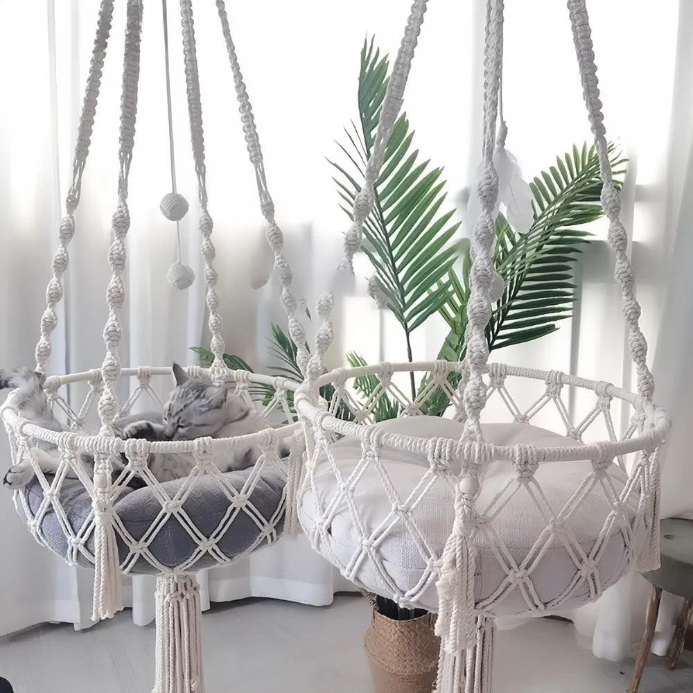 Hand Woven Cotton Cat Hammock Luxurious Hanging Basket for Indoor CatsCat HammockBravo Pets