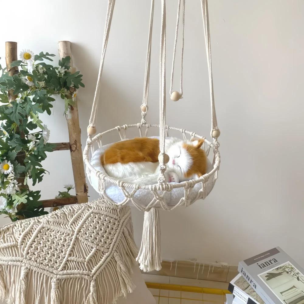 Hand Woven Cotton Cat Hammock Luxurious Hanging Basket for Indoor CatsCat HammockBravo Pets