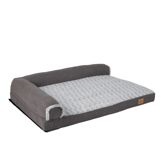 L - shape Pet Calming Bed Chaise Sofa Kennel Mat with Removable Plush CoverDog BedBravo Pets