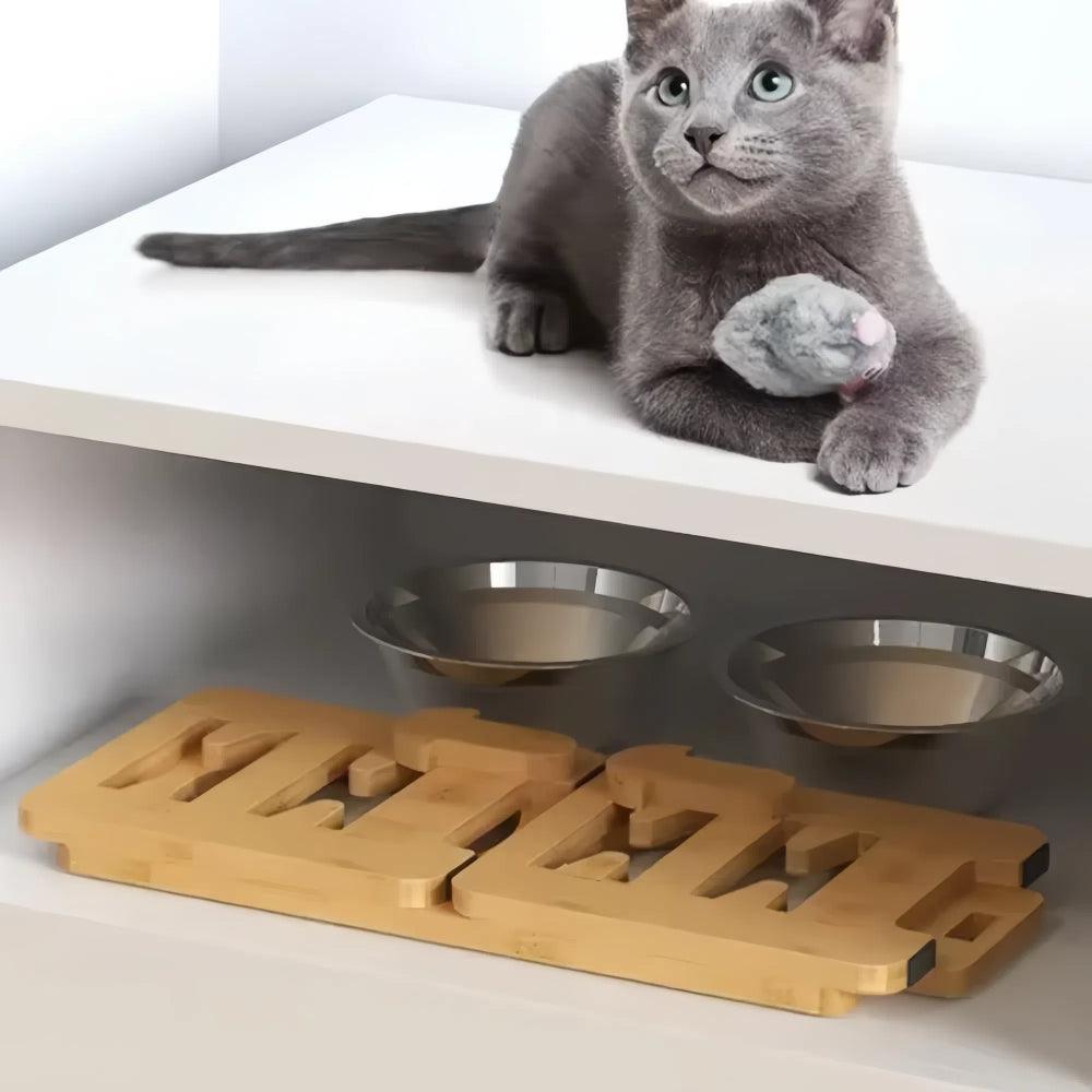 Adjustable Bamboo Elevated Dog Bowls with Stainless Steel Food BowlsPet Food/Water BowlBravo Pets