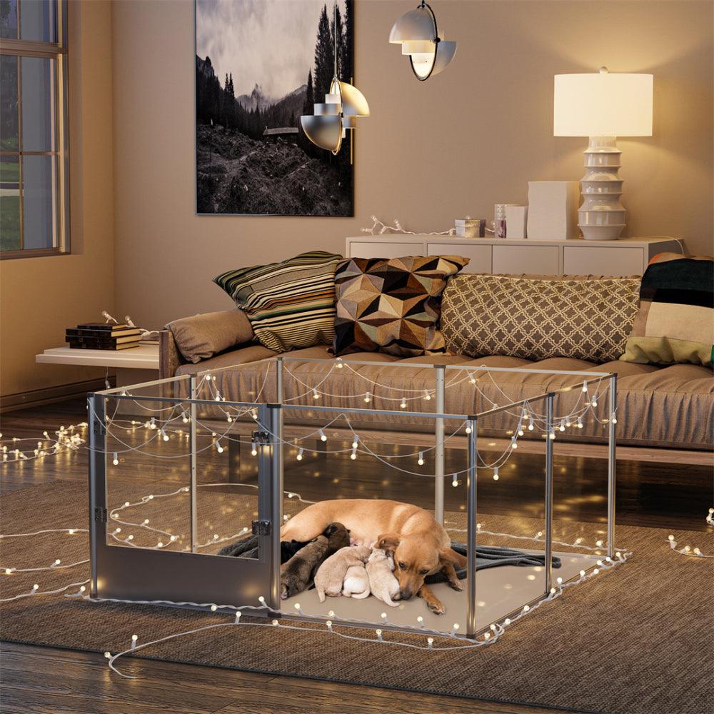 Premium Clear Acrylic Pet Whelping Pen with Waterproof Floor PadPet EnclosureBravo Pets